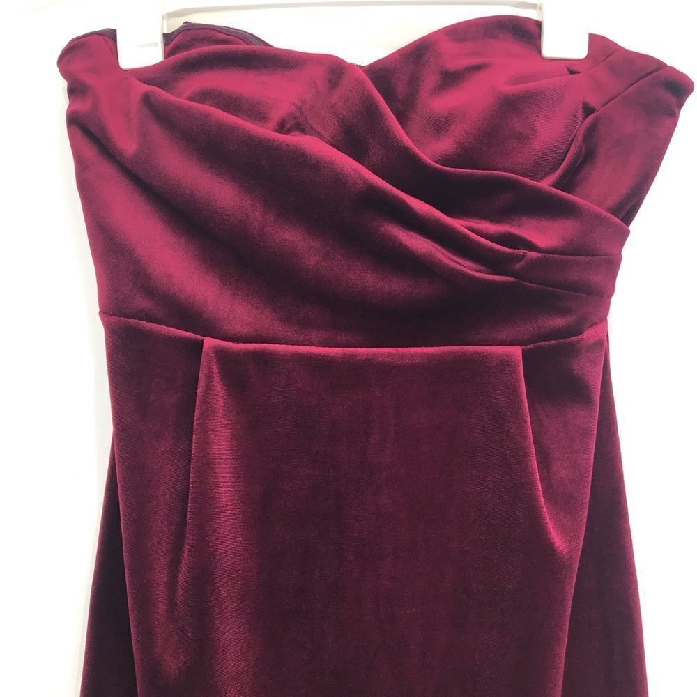 Express Wine Red Strapless Sweetheart Velour Holiday Pencil Dress - Picture 6 of 16